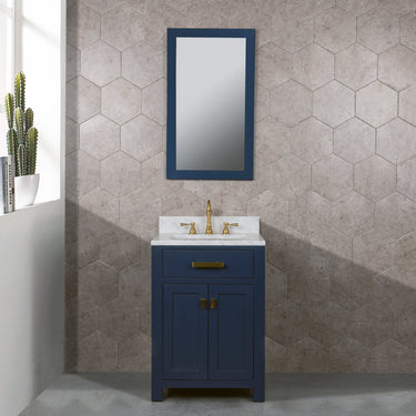 Madison 24-Inch Single Sink Carrara White Marble Vanity In Monarch Blue Vanity Water Creation